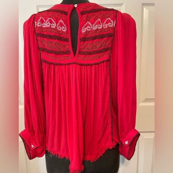 Free People Red Embroidered Blouse - Picture 2 of 11